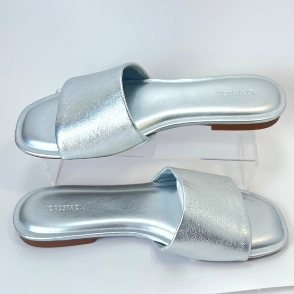 Nordstrom Caryl  Silver Metallic Sandals Women Slides Size 8.5 - Picture 2 of 6